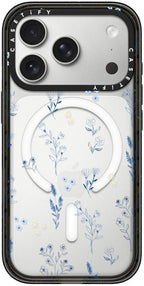CASETiFY Impact iPhone 17 Pro Case [Slim/Compatible with Magsafe / 8.2 ft. 4X Military Grade Drop Protection] - Small Blue Flowers - Clear Black
