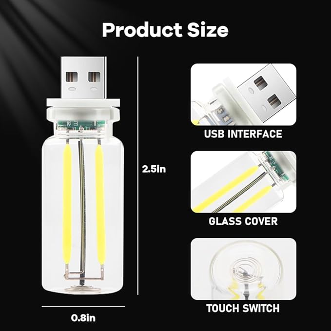 4Pcs Car USB Night Light, Touch Adjustment LED Ambient Lighting Plug in USB Automotive Night Lamps, Mini LED Bulb for Car, Camping, Holiday, Decoration, Bedroom, Party(White)