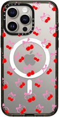 CASETiFY Impact iPhone 15 Pro Max Case [Slim/Compatible with Magsafe / 8.2 ft. 4X Military Grade Drop Protection] - Cherries Jubilee - Clear Black