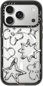 CASETiFY Impact iPhone 17 Pro Case [Slim/Compatible with Magsafe / 8.2 ft. 4X Military Grade Drop Protection] - Chrome Doodles - Clear Black