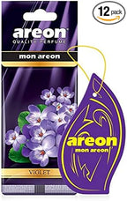 AREON MON MA43 Hanging Best Car Air Freshener Violet Scent, Paper Hanging Ornaments, Long Lasting Scent for Car or Home 12 Pack