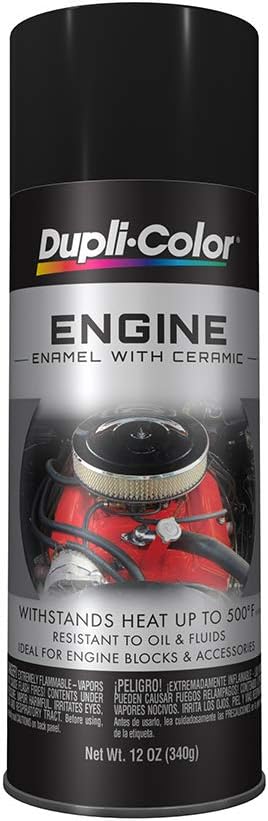 Dupli-Color DE1634 Engine Enamel Spray Paint with Ceramic - GM/Chrysler Low Gloss Black - 12 oz Aerosol Can