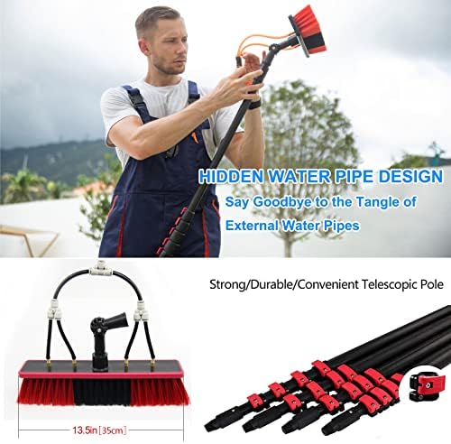 Telescopic Window Cleaning Brush Kit - 3.6-10.8M Extendable Pole with Water Fed System Squeegee Roof & Solar Panel Cleaner for Outdoor Glass & Windows