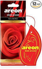AREON MON MA32 Hanging Best Car Air Freshener Rose Scent, Paper Hanging Ornaments, Long Lasting Scent for Car or Home 12 Pack