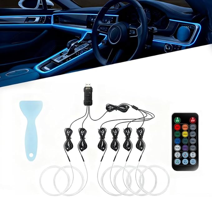 Car LED Lights Interior for Infiniti FX37 2013–2013, 6 in 1 Ambient Lighting Kit with Remote Control, Car USB LED Strip Lights with Sync to Music, for Cars Trucks SUVs, 8m