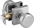 Brushed Nickel Door Knobs with Square Rosette, Interior Door Handles for Bath & Bed, Heavy Duty Door Knob with Lock