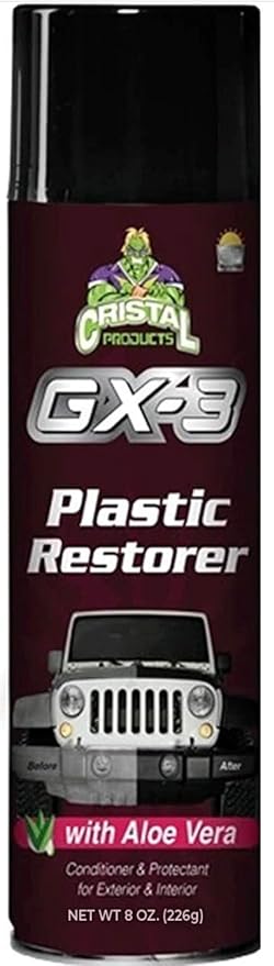 Cristal Products GX-3 Plastic Restorer – Black Plastic Restorer for Cars & Automotive Trim Restorer – Interior Car Cleaner & Exterior Faded Plastic, Vinyl & Rubber Renewer with Aloe Vera (8 fl oz)