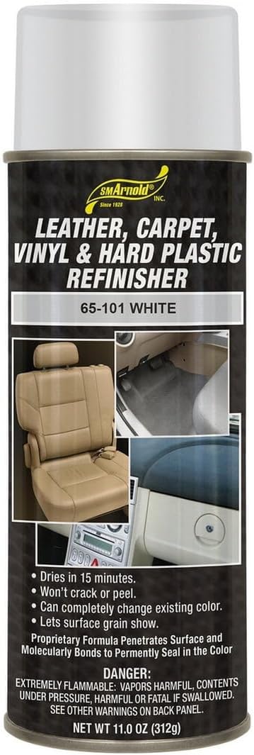 SM Arnold Refinishing Spray Paint - WHITE 11 Oz. - For Leather, Carpet, Vinyl, Metal, Plastic, Polycarbonate, Polypropylene, Acrylic, Lexan, Fiberglass | Pro Grade Aerosol Refinisher