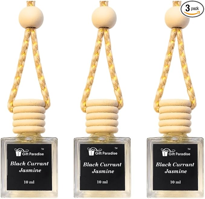 Black Currant & Jasmine Car Air Freshener with Velvet Gift Bag | Hanging Design for Multiple Spaces | Set of 3 (10 ml Each) | Elegant Floral-Fruity Scent by Gift Paradise