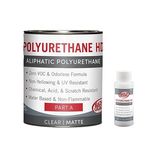 Rain Guard Water Sealers PU-2401 Polyurethane HD IsoFree Clear 2-Part Matte Finish Ready to USE Covering up to 75 Sq. Ft on New and Older Surfaces. 1 Quart Kit A and B - Masonry Sealer, Wood Sealer