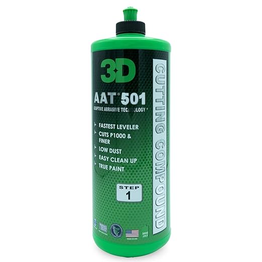 3D AAT 501 Cutting Compound – Pro-Level P1000 Grit Remover | Body Shop Safe, Adaptive Abrasives, Low Dust, High Gloss Finish | Paint Correction | USA Made - 32 oz