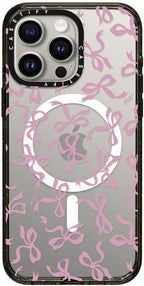CASETiFY Impact Case for iPhone 15 Pro Max [8.2ft 4X Military Grade Drop Protection/Compatible with Magsafe] - Bows - Clear Black