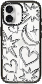 CASETiFY Impact iPhone 17 Case [Slim/Compatible with Magsafe / 8.2 ft. 4X Military Grade Drop Protection] - Chrome Scribbles - Clear Black