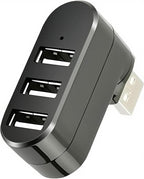 USB Port Splitter, USB 3 Port Compact Portable Rotatable HUB, USB Hub Dock [90°/180° Degree Rotatable] for PC Laptop Notebook and More - Black