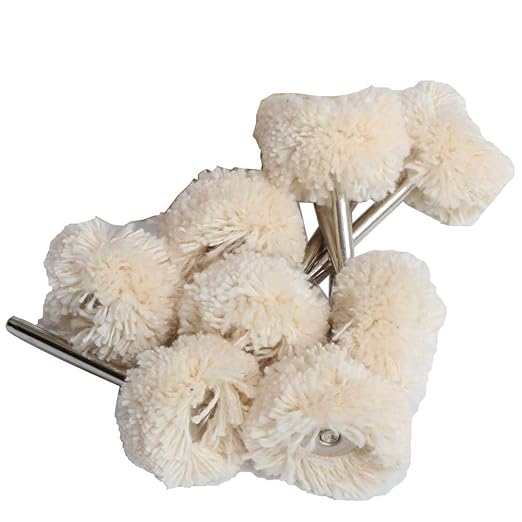 FPPO 1Inch Polishing Buffing Wheel Set,Wool Felt Cotton Mounted 3mm Shank for Rotary Tool Accessories,Mini Brush Polishing Kit for Watch and Jewelry 50 Pieces