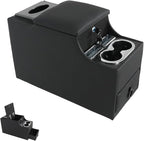 time secret Universal Center Console Between Seat for Minivans, SUVs, Middle Van Console Floor Console Organizer Storage Box (with Locking&Tissue Box Design)