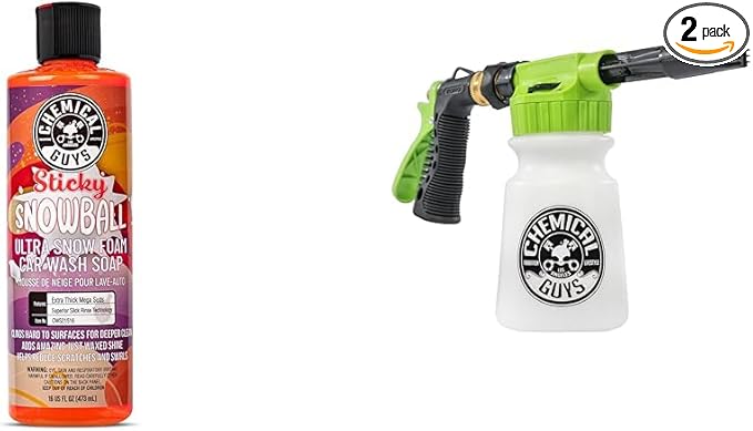 Chemical Guys CWS21516FBB Foam Blaster Bundle - Sticky Snowball Ultra Snow Foam Car Wash Soap, 16 fl oz + Acc_326 Torq Foam Blaster 6 Foam Wash Gun, Works with Garden Hose, (2 Items)