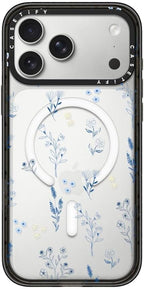 CASETiFY Impact iPhone 17 Pro Max Case [Slim/Compatible with Magsafe / 8.2 ft. 4X Military Grade Drop Protection] - Small Blue Flowers - Clear Black