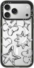 CASETiFY Impact iPhone 17 Pro Max Case [Slim/Compatible with Magsafe / 8.2 ft. 4X Military Grade Drop Protection] - Chrome Doodles - Clear Black