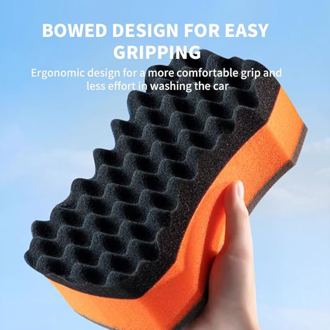 Car Wash Sponges, Soft Foam Sponges Extra Thick Large for Cleaning Non Scratch Sponges fit SUV RV Bike, Engineered for Rich Lather Ergonomic Grip Design Improve Cleaning Efficiency, Orange 3PCS