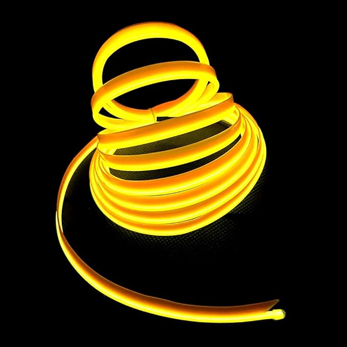 MaxLax Yellow EL Wire Car Interior LED Kit - 16.4ft Flexible neon-Style Wire with 12V Fused Power Supply. Features 6mm Reinforced Edge for Easy auto Installation