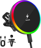 Lecork for Magsafe Car Mount, 15W Magnetic Wireless Charger for iPhone, Magsafe Air Vent Car Holder Charger for iPhone 17 Pro Max/16/15/14 13, Samsung S26/S26+/Ultra, RGB LED Design
