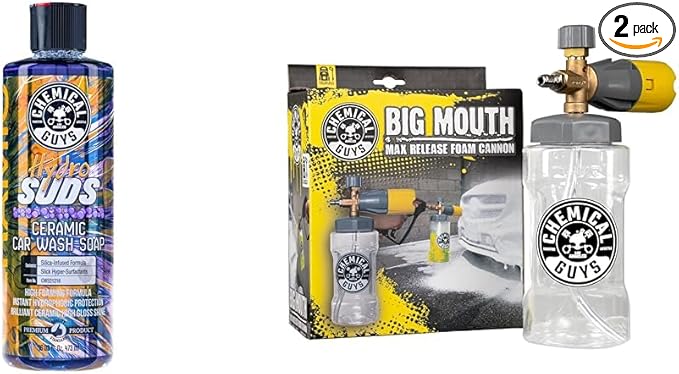 Chemical Guys CWS21216BM Big Mouth Soap & Foam Kit - HydroSuds Ceramic Si02 Shine High Foaming Car Wash Soap, 16 fl oz + Big Mouth Max Release Foam Cannon, Works With Pressure Washer, (2 Items)