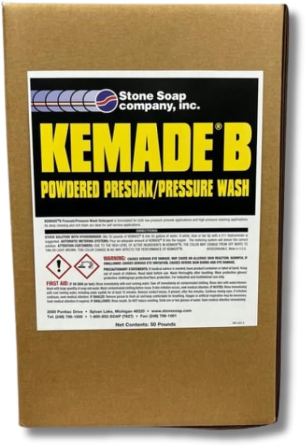Kemade B Powdered Presoak/Pressure Wash Detergent, Heavy Duty Alkaline Powder Presoak and Pressure Wash Detergent, Designed for Self Service and In-bay Touchfree /Frictionless Washes, 50 lbs.