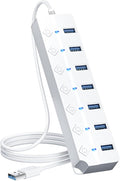 ONFINIO USB Hub 3.0, 7-Port USB Hub Splitter with Individual On/Off Switches and Lights, 3.2ft/1m Long Cable Compatible with MacBook, Laptop, Surface Pro, PS4, PC, Flash Drive, Mobile HDD-White