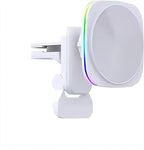 Car Phone Mount – 15W Magnetic Wireless Charger for 12-15 Series, Reliable and Efficient Wireless Charging Phone Holder (White with RGB Light)