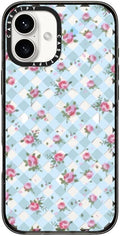 CASETiFY Impact Case for iPhone 16 Plus [8.2ft 4X Military Grade Drop Protection/Compatible with Magsafe] - Floral Gingham - Blue - Clear Black
