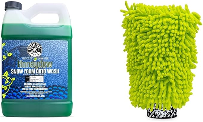 Chemical Guys CWS_110M Car Wash Starter Bundle - Honeydew Snow Foam Car Wash Soap, 128 oz (1 Gallon), Honeydew Scent + Green Chenille Wash Mitt (2 Items) Works on Cars, Trucks, SUVs, RVs & More