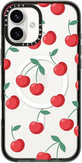 CASETiFY Impact Case for iPhone 16 Plus [Slim / 8.2 ft. 4X Military Grade Drop Protection/Compatible with Magsafe] - Cherries - Clear Black