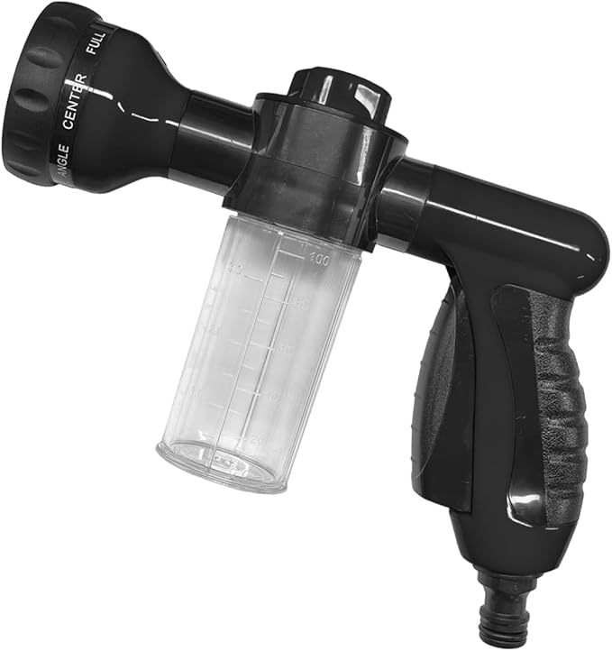 High Pressure Car Wash Foam Gun, 8 Way Spray Pattern Garden Hose Nozzle with 3.5oz/100cc Soap Dispenser, Adjustable Hose Spray Nozzle for Car Washing, Pet Shower, House Cleaning (Black)