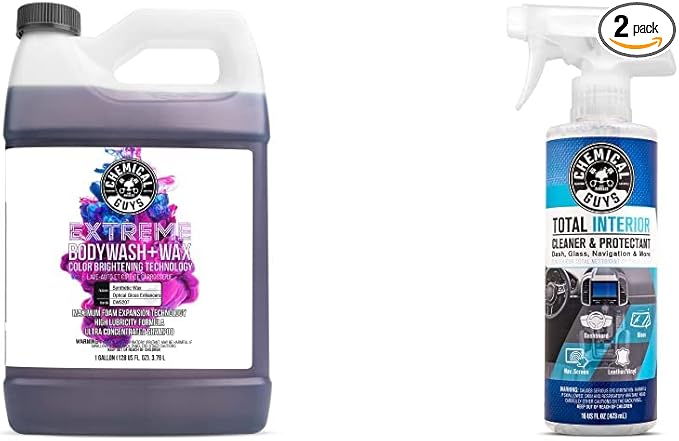 Chemical Guys CWS207 Extreme Bodywash & Wax Foaming Car Wash Soap (1 Gallon) and Total Interior Cleaner and Protectant (16 fl oz) Bundle