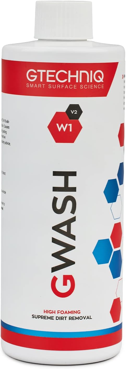 Gtechniq Car Shampoo. Auto W1 GWash Shampoo for Cars. Dirt and Stain Remover Car Cleaning Kit with Pink Grapefruit Fragrance. 100% Biodegradable Foam Cleaner, Wheel Cleaner and Screen Wash - 500ml