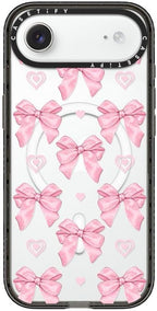 CASETiFY Impact iPhone Air Case [Slim/Compatible with Magsafe / 8.2 ft. 4X Military Grade Drop Protection] - Pink Bows - Clear Black