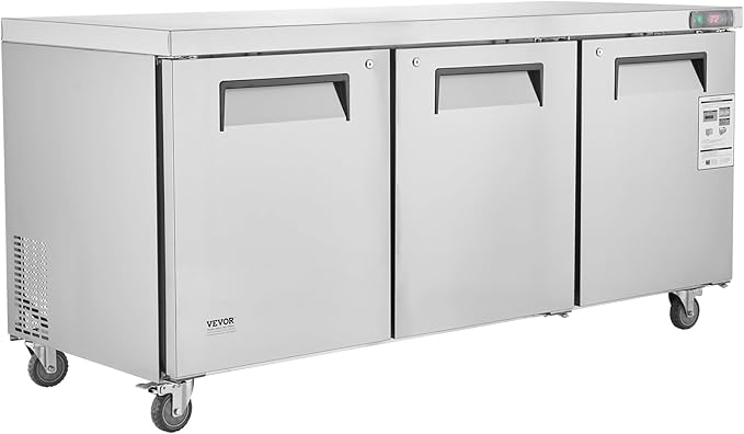 VEVOR 72" Commercial Refrigerator Sandwich & Salad Prep Table, 20 Cu. Ft Stainless Steel Refrigerated Food Prep Station with 3 Doors, Frost Free Refrigerator with Lock for Restaurant, Bar, Store