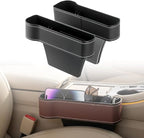 Car Seat Gap Filler Organizer, 2026 New Premium Leather Console Organizer for Holding Phone, Sunglasses, Auto Console Side Storage Box with Cup Holders 2 Seat Hooks for Drink (Black, 1Set)