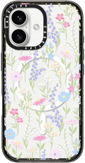 CASETiFY Impact Case for iPhone 16 [Slim / 8.2 ft. 4X Military Grade Drop Protection/Compatible with Magsafe] - Pink Pastel Cute Floral - Clear Black