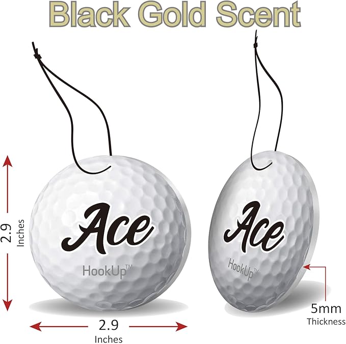 Golf Car Air Freshener by HookUp - 2 Pack - Black Gold Scent (Extra Strong) | Unique Golf Gift for Players, Coach, Fans | Hanging Car Accessory with Long Lasting Fresheners Smell