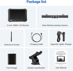 FEISIKE Solar Wireless Backup Camera with 5" 1080P Monitor, 10000mAh Rechargeable Battery, 2-Minute DIY Installation, IP69K Waterproof for Car, Truck, SUV, Van, Trailer