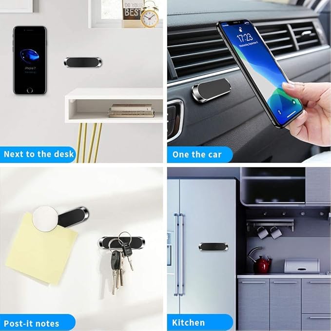 SALEX Flat Magnetic Phone Mounts 2 Pack. Black & Silver Cell Phone Holder for Car Dashboard, Truck. Universal Stick on iPad Wall Magnet Mount Kit for Tablets, Smartphones. Phone Car Mount for iPhone