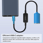 J&D USB C Male to 12V Car Cigarette Lighter Socket Female Converter Cable, 12V 18W Power Cable for Dash Cam, GPS, Car LED Light Strips, Blue, 1 ft