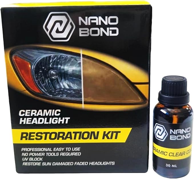 Nano Bond Ceramic Headlight Restoration Kit - No Power Tools Needed, Self-Leveling Headlight Clear Coat, 3 Easy Steps, Removes Oxidation from Foggy Plastic Lenses, 30ml Bottle