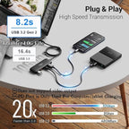 Qeefun USB C Hub 10Gbps, USB 3.2 Hub with 2 USB-C and 2 USB-A Ports, USB 3.2 Gen 2 Splitter with 100W Power Charging Port, USB Port Extender for iPhone, MacBook Air/Pro, Laptops, iPad Pro and More