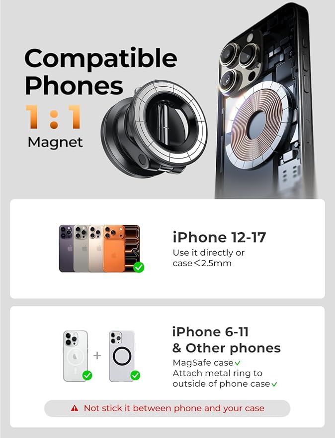 LISEN for Magsafe Car Mount, Cell Phone Holders for Your Car, Magnetic Car Accessories for Women Men Truck Jeep BMW, Vacuum Gifts Kits for iPhone 17 Pro Max 16 15 14 13 12, Samsung S26, Gold Red