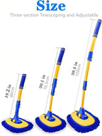 43'' Car Wash Brush with Long Handle Chenille Microfiber Car Wash Kit Mitt Retractable Bent Pole Car Wash Mop for Cars RV Truck Boat (Blue-1)