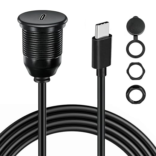 Single Port USB C 3.0 Male to USB C 3.0 Female Extension Cable,Flush Mount Waterproof Panel Cable for Car,Truck,Boat,Motorcycle Dashboard 3.3ft