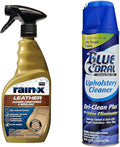 Rain-X 16 Fl Oz Leather Cleaner Conditioner & Blue Coral 22.8 oz Upholstery Cleaner Bundle - Complete Interior Care Kit for Car Seats, Carpets & Leather